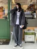 Houzhou Winter Fleece Beige Zip Up Hoodies Women Korean Style Harajuku överdimensionerad solid huva tröjor sammet varma jackor