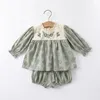 Kledingsets Kerstoutfits voor geboren babymeisjes voorjaar herfst lange mouw bloemen borduurwerk shirt bloeiers kinderen 0-3y