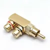 2024 Pistol pure copper gold-plated lotus RCA one in two audio and video tee RCA one male and two female AV adapter male and female for