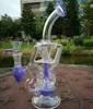 Fab Egg Turbine Perc Hookahs Unique Bongs 14mm Double Recycler Percolator Water Pipes Green Purple Pink Oil Dab Rigs With Bowl Glass Bong