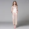 Vêtements à la maison Femmes Silk Satin Vêtères de sommeil Ensemble à manches longues Pijama Feminino Solid Pyjama Nightwear Casual Fashion Fashionwear