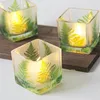 Świecane posiadacze w stylu Europy Północnej Jar Making Container Green Leaf Cup Square Glass Glass Candlestick Romantyczna dekoracja