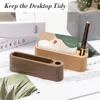 Hooks Solid Wood Business Card Holder With Pen Slot For Desk Wooden Display Memo Pad Cards Stand Box Office Tabletop