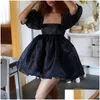 Basic Casual Dresses Dresse Puff Sleeve Tle Tutu Princess Dress Square Collar Mesh Ruffle Bubble Skirt Evening Party Prom Mini Fairy D Dhtrz