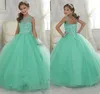 2021 Cute Mint Green Little Girls Pageant Dresses Tulle Sheer Crew Neck Beaded Crystals Corset Back Flower Girls Birthday Princess3209117