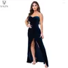 Sukienki swobodne Vazn 2024 Style w stylu High Street Kobiet długi sukienkę bez rękawów Otwarta widelca czysty kolor dany
