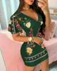 Casual Dresses Women Vintage Floral Printed Mini Dress Deep V Neck Ruffle Short Sleeve Bodycon Skinny Cocktails Party