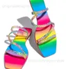 Slippers 2024 Zomerexplosiemodellen Rhinestone Rainbow Women Sandals Mooie vrouwelijke slippers Outdoor Beach Fashion Flat Shoes T240409