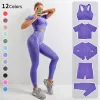 Sapatos 2/3/5pcs ioga perfeita Terno feminino Fiess Fiess High Sportswear Sportswear ginásio esportivo de manga longa Top Tight Yoga Suit de ioga