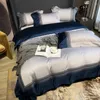Bettwäsche -Sets Premium 1000TC Egyptische Baumwollbett Luxus schick blau graues Patchwork Bettdecke mit Reißverschlussweichblattkissenbezüge