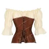 Steampunk Corsets Leather Bustiers with Blouse Halloween Costumes Renaissance Pirate Bustier Party Carnival Clubwear Plus Size
