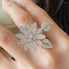 Cluster Rings Fashion 925 Sterling Silver Ring Shield Big Sun Flower Full Zircon Diamonds Women Part Jewelry Gift High Quality