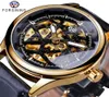 Forining retro Fashion Golden Black Dial Seleton Clock Male Luminous Hands Men039S Mechanische pols horloges topmerk luxe281607267