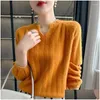 Kadın Sweaters 2024 Sonbahar ve Kış Saf Kaşmir Kazak Kadınlar V-boyun uzun kollu plover gevşek Kore örme taban gömlek damlası del dhejf