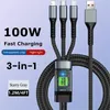 3 en 1 100W câble de charge rapide transparent Type C Micro USB pour l'iPhone 15 Samsung Huawei Pilot Lampe Chargeur USB C 6A Câble de données