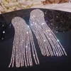 Dange oorbellen luxe glans Volledige strass lange tasseldruppel voor vrouwen oversized Crystal Fashion Wedding Party sieraden