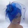 2023 Ny retro fjäderblomma turban cap med slöja elegant kvinnors fest hatt muslimsk huvudduk