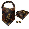 Hitie Brand Black Gold Silk Mens Ascots Hankerchief Cufflinks Set Jacquard Vine Vintage Cravat Tie Scarf for Male Wedding Party240409