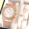 Armbanduhren 2pcs Set Frauen sehen Luxusmodet Elegante Legierungsgelenksuhr für Damen Geschenk Quarz Roségold Armband No Box