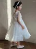 Meisjesjurken 24 Summer Girl's Back Butterfly Mesh Princess Dress 1 juni Juni Dance Children's Performance Frock Kids Clothing