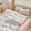 Romântico Tulip Pink Bedding Set Cama Filfa plana Fronha dupla rainha completa Princesa Cama de cama de linho garotas Floral Duvet Capa 240329