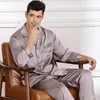 Birdsky Fall 1pc Men Pyjamas Pijamas Pajama PJ Set Men Versons de nuit Long Sleeve Sleepwear 100% Mulberry Silk Satin Solid S-267 240329