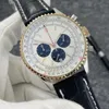 46MM New Quality Navitimer Watch Chronograph Quartz Movement Yellow Gold Case Limited Silver Dial Men Watch Leather Strap Mens Wristwatches montre de luxe