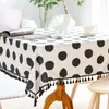 Table Cloth Cotton Linen Black And White Oval Polka Dots Tassel With Rectangular Kitchen Map Towel Tablecloth