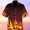 Camisas casuais masculinas Hawaii Fire Flame 3 D Men Mulheres Moda Moda Blusa Lapel Camisa de Lapel Praia Camisas Clothin