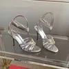 Sandalen Sommer Mode echte Leder-Knöchel-Straße Open-Toe High Heel Frau Crystal Decora Stilettos Ladies Bankettpumpen