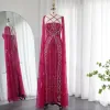 Abiti da sera di lussuoso Dubai Fuchsia sirena con maniche di Cape Aqua Criss Cross Lilac Women Party Gown SS391