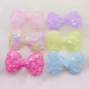 42 st/parti 6*3,5 cm glitter paljett bowknot vadderade applikationer för diy pannbandstillbehör och hantverkskläder sömnadsmaterial