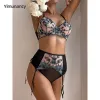 Yimunany bordado floral bordado pura lingerie cenário mulheres sutiã sensual + calcinha de calcinha