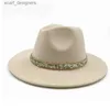 Breda grimhattar hink hattar borrband fedoras hatt kvinnor män hat naturlig färg unisex mode kyrka panama hatt ull fedoras jazz cap brim grossist y240409