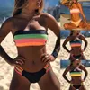 Costumi da bagno imbottito imbottito di costumi da bagno in bikini set wireless Donne a tubo senza spalline Stripes patchwork