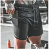 Running Shorts Men 2 In 1 Gym Fitness Bodybuilding Training Quick Dry Beach Short Pants Male Summer Workout Crossfit Bot1 Drop Deliver Dhxh7