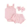 Clothing Sets CitgeeSummer Infant Baby Girl Clothes Floral Print Sleeveless Romper And Elastic Ruffles Shorts Headband Set Outfits