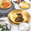 Plates NUBECOM Korean Dinner Fruits Pastry Dessert Dishes Stainless Steel Western Plate Round Thickened Barbecue Tableware