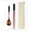 Dijkartikelen Sets Handige Student Wooden Herbruikbaar tafelvlees Travel Portable Lepel Setly Set Chopsticks