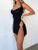 Lässige Kleider sexy für Frauen Halfter Neckkleid Sommer Rückenless High Split Party Mini Cocktail Beach Club