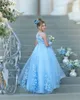 Baby Blue Flower Girls Robes Butterflies Appliques Girl Girl Pageant Robes Toddler Kids First Communon Robe Longueur Fermer Kids Forme