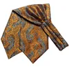 Hitie Orange Silk Mens Ascots Pocket Square Mankiety zestaw Jacquard Floral Vintage Cravat Tie Tie