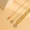 Chains Three-Layer Sweater Necklace Carved Coin Pendant Bead Chain Layered Women Metal Jewelry Accessories