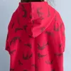 Lässige Kleider Tierdruck gedruckter Kapuzenkleid Winter Herbst Lose dicke Frau volle Ärmel Süße Vestidos 2024 rot