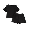 衣料品セット夏の幼児の子供の女の子の服リブラフル半袖Tシャツトップス弾性ウエストショーツカジュアル服
