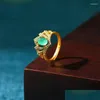 Cluster Rings S925 Sterling Sier Chinese Style Ancient Gold Plated Natural Jade Chalcedon Agate Crown Opening Justerbar Womens Drop Dhyrx