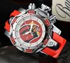 invicto Men Sports Quartz Date Watch Red Zeus Steel Wire Tape Watch Full Shoted World Time Folding Clasp 51mm