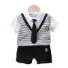 Nya sommar babykläder barn pojkar avslappnad randig t-shirt shorts 2st/set småbarn gentleman kostym spädbarn barn träning