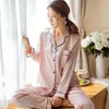 Abiti da casa imitazione seta da donna set di pigiami set morbido abbigliamento da sonno primaverili a maniche lunghe a maniche lunghe homewear nightwear 2024