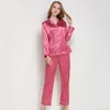 Home Clothing Women Silk Satin Pajama Set Long Sleeve Sleepwear Solid Pyjama Femme Fashion Nightwear Top Pant 2 Pieces